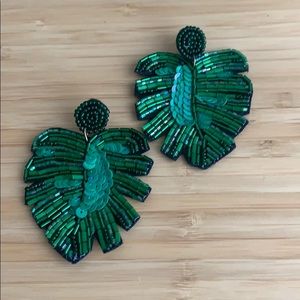 Sequined Monstera leaf earrings